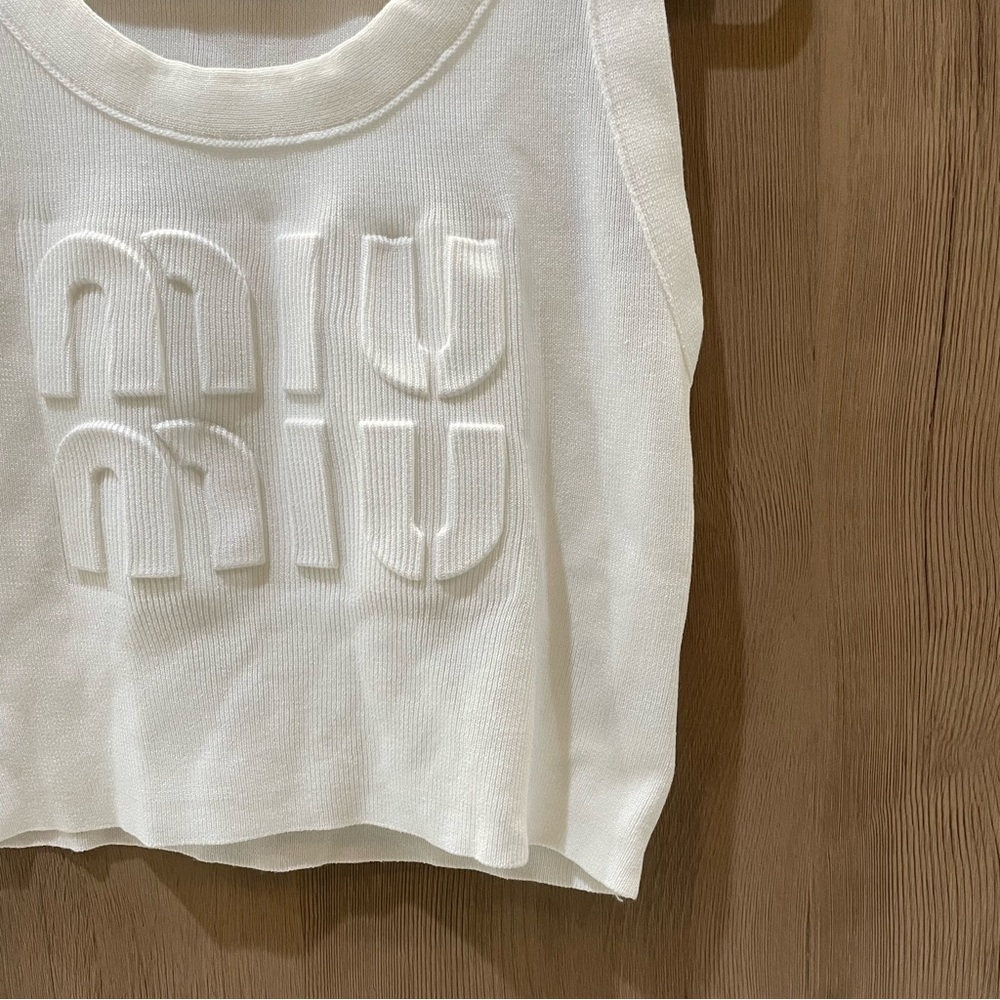 Miu Miu White Embossed Logo Tank Top - Picture 3 of 7